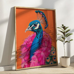Peacock in Fur Animal Fashion Art Colorful Poster
