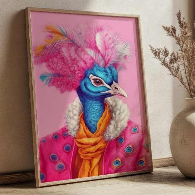 Peacock in Fur Anthropomorphic Animal Fashion Art Poster (Creator Uploaded)