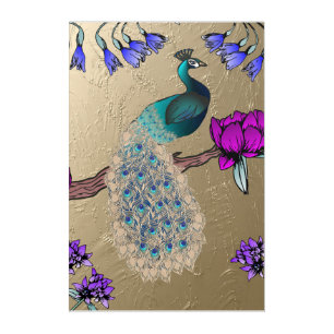 Peacock In Gold Acrylic Wall Art