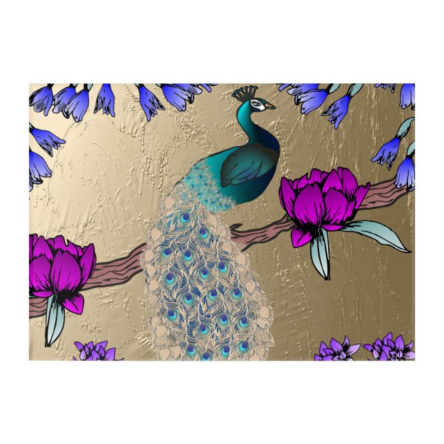 Peacock In Gold Acrylic Wall Art (Front)