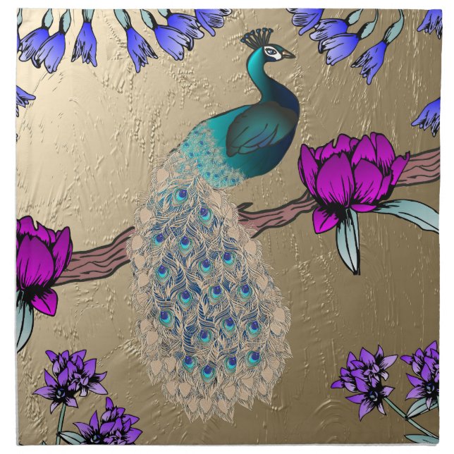 Peacock In Gold Cloth Napkin (Front)