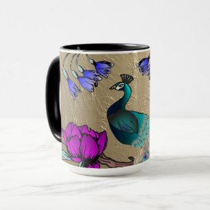 Peacock In Gold Mug