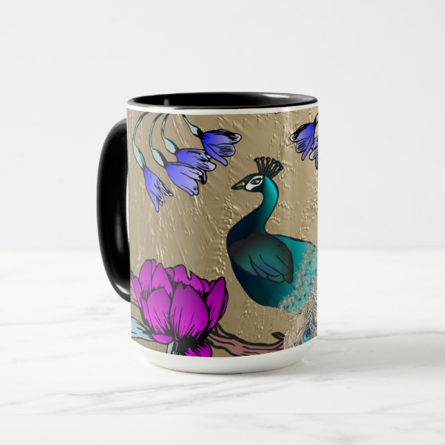 Peacock In Gold Mug (Front Left)