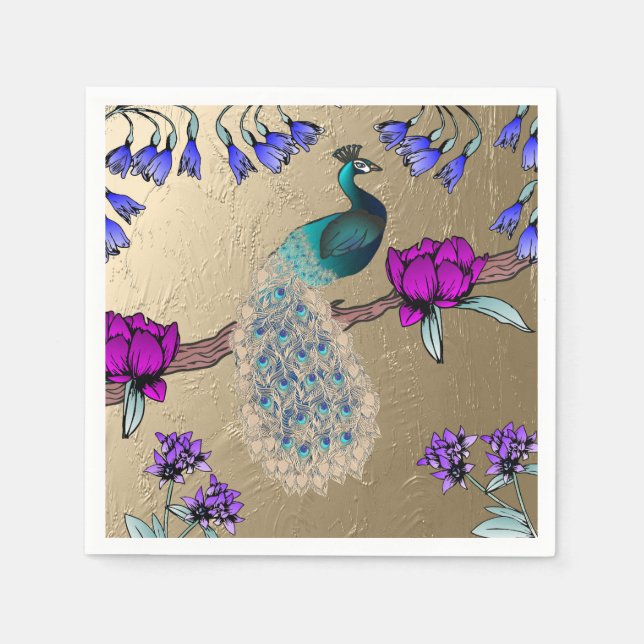 Peacock In Gold  Napkins (Front)