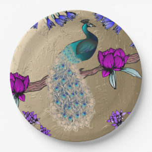 Peacock In Gold  Paper Plates