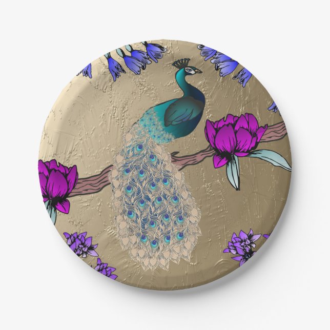 Peacock In Gold  Paper Plates (Front)