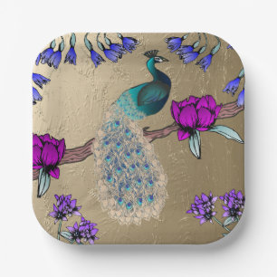 Peacock In Gold Paper Plates