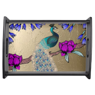 Peacock In Gold Serving Tray
