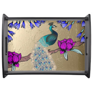 Peacock In Gold Serving Tray