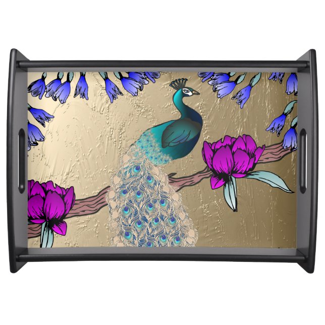 Peacock In Gold Serving Tray (Front)