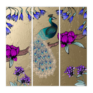Peacock In Gold Triptych