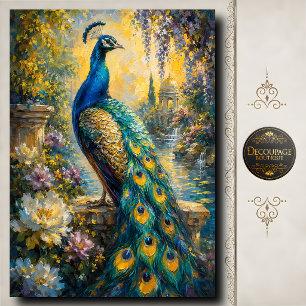 Peacock in Golden Garden Decoupage Tissue Paper