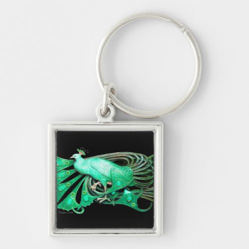 PEACOCK IN  GREEN AND BLACK KEYCHAIN