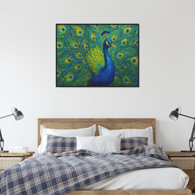 Peacock in Motion Canvas Print (Insitu(Bedroom))