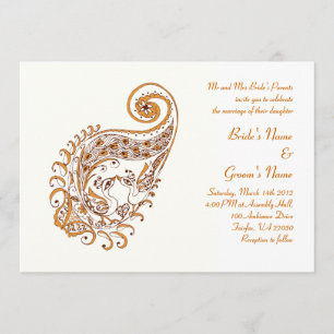Peacock in Paisley Henna Art Invitation