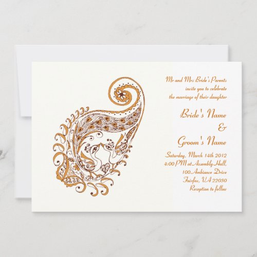 Peacock in Paisley Henna Art Invitation