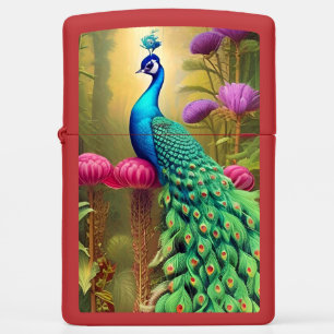 Peacock in Pink Garden Forest Zippo Lighter