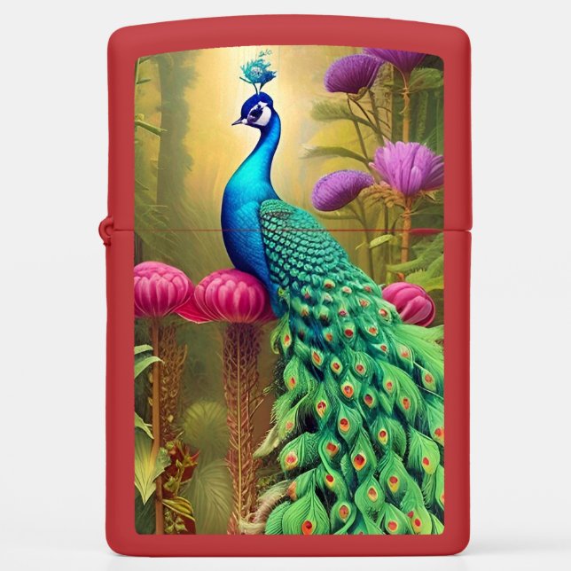 Peacock in Pink Garden Forest Zippo Lighter (Front)