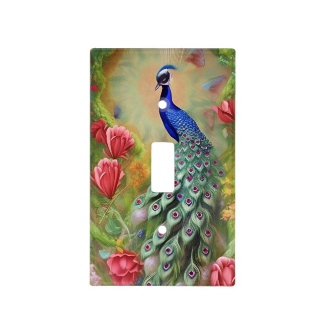 Peacock in Pink Garden Light Switch Cover (Front)