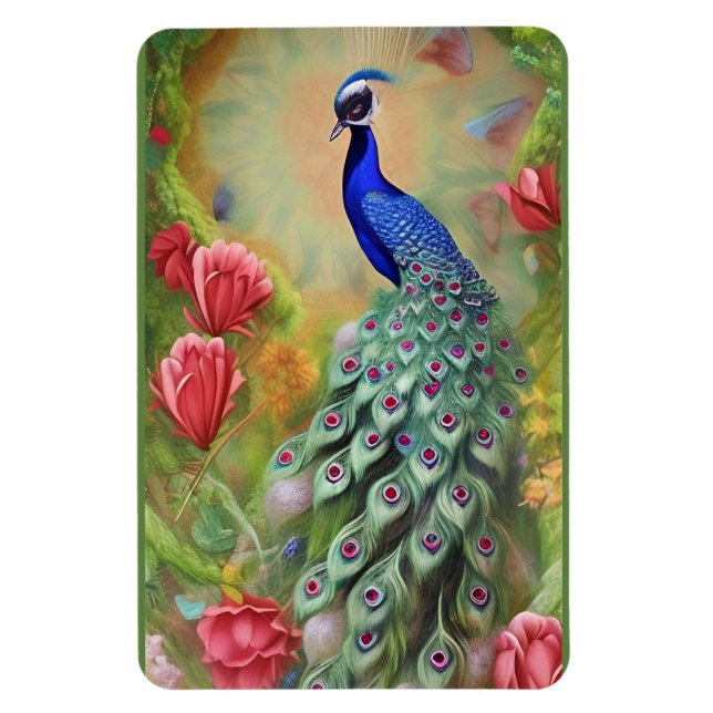 Peacock in Pink Garden  Magnet (Vertical)