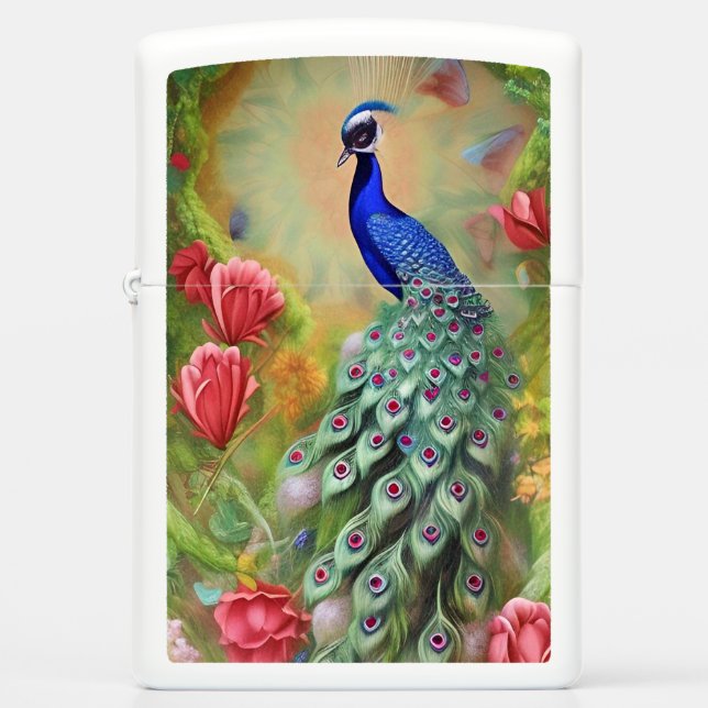 Peacock in Pink Garden Zippo Lighter (Front)