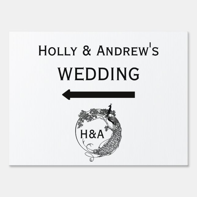 Peacock In Round Frame Art Nouveau Directions Sign (Front)