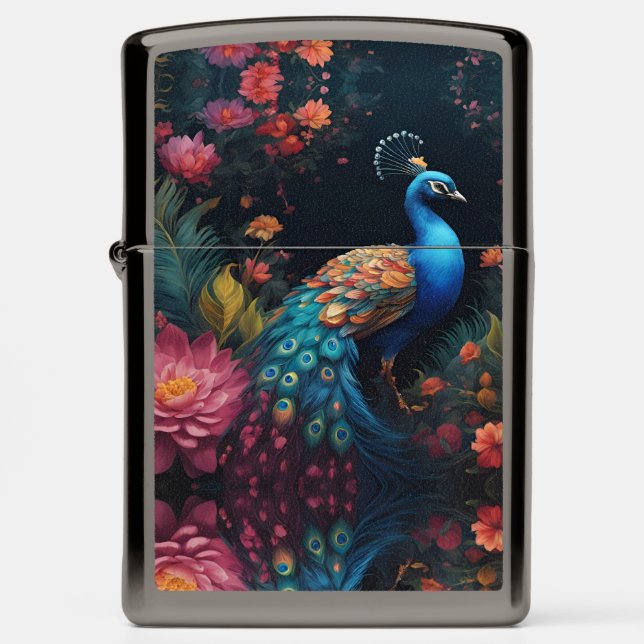 Peacock in the Garden Zippo Lighter (Front)