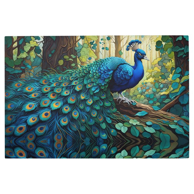 Peacock in the woods metal print (Front)