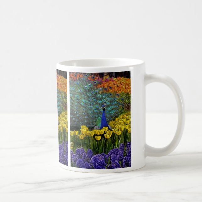 Peacock in Tulips Mug (Right)
