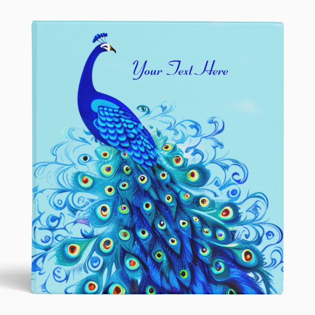 Peacock in Turquoise and Cobalt Blue 3 Ring Binder (Front)