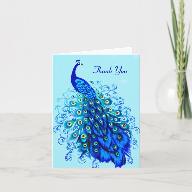 Peacock in Turquoise and Cobalt Blue Card (Front)