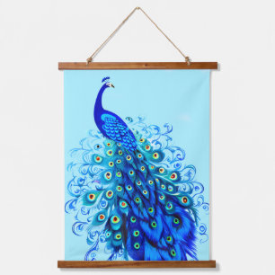 Peacock in Turquoise and Cobalt Blue Hanging Tapestry