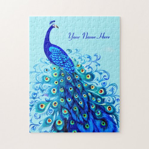 Peacock in Turquoise and Cobalt Blue  Jigsaw Puzzle