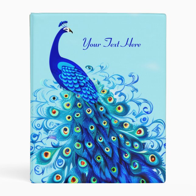 Peacock in Turquoise and Cobalt Blue Mini Binder (Front)