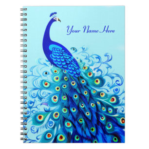 Peacock in Turquoise and Cobalt Blue Notebook