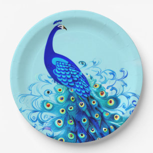 Peacock in Turquoise and Cobalt Blue Paper Plates