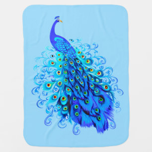 Peacock in Turquoise, Cobalt Blue and Aqua Baby Blanket
