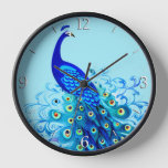 Peacock in Turquoise, Cobalt Blue and Aqua  Clock