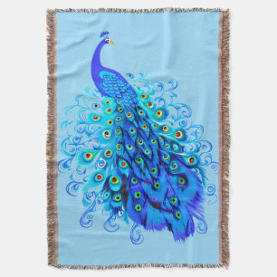 Peacock in Turquoise, Cobalt Blue and Aqua Throw Blanket