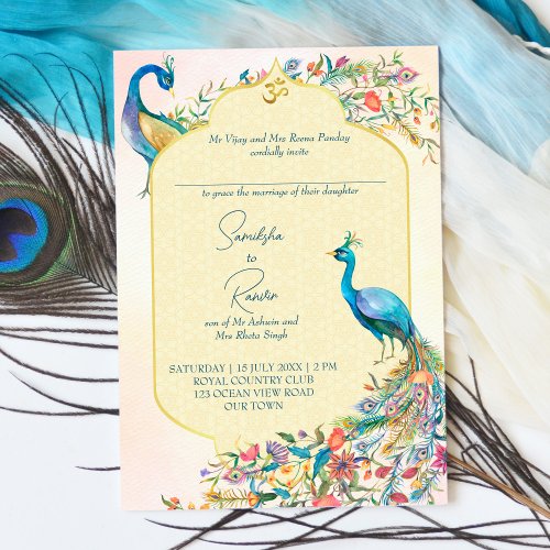 Peacock Indian Hindu wedding invitations