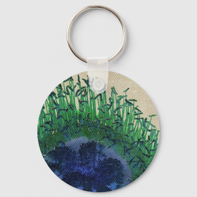 Peacock Inspired Flower Keychain (Front)