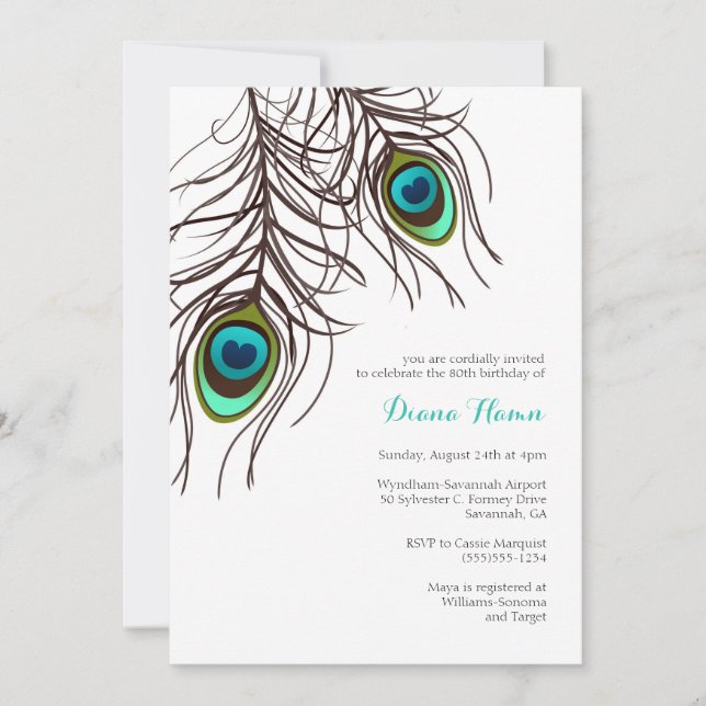 PEACOCK Invitation - Wedding, Birthday & More (Front)