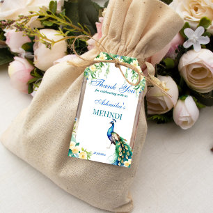 Peacock jasmine arch Indian wedding mehndi favor Gift Tags