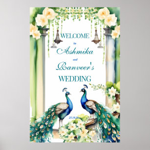 Peacock  jasmine Indian wedding welcome sign