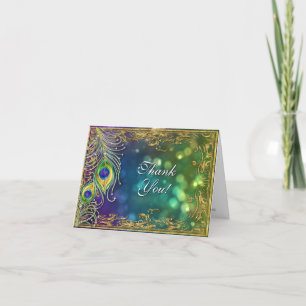 Peacock Jewel Feathers Vintage Sparkle Thank You Card