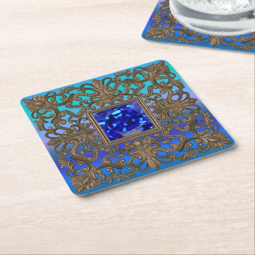 Peacock Jewel Square Paper Coaster