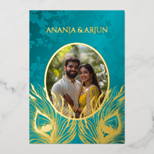Peacock Jewel Tone Gold Wedding Foil Invitation