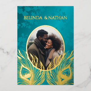 Peacock Jewel Tone Gold Wedding Foil Invitation
