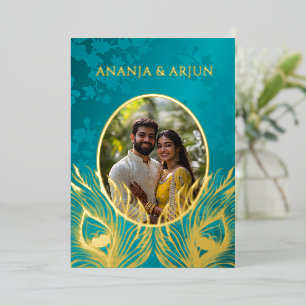 Peacock Jewel Tone Gold Wedding  Foil Invitation