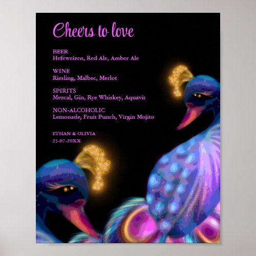 Peacock Jewel Tones Wedding drinks menu sign